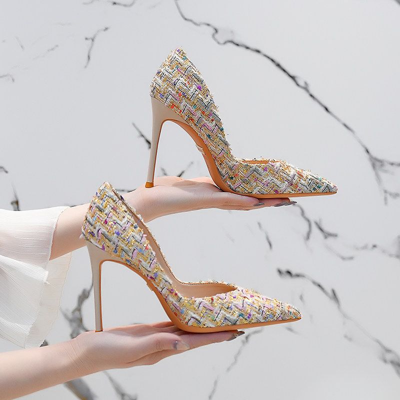 Damen elegante Stiletto-Pumps mit modernen Textilien EB