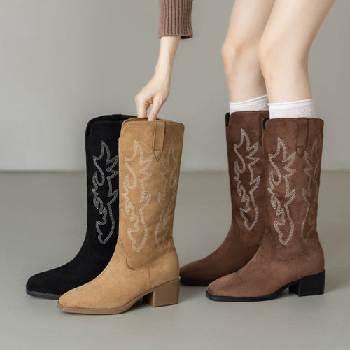 Damen Stiefel mit exquisiten Stickereien und komfortablem Absatz EB
