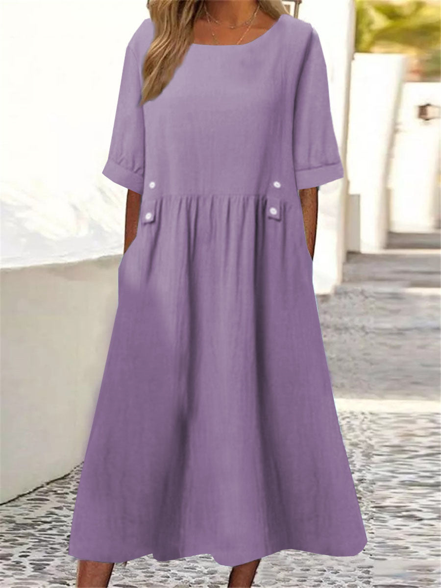 Damen unkompliziertes Sommerkleid mit praktischen Taschen und einem lockeren Schnitt EB