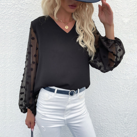 Damen Elegante Bluse mit dekorativen Puffärmeln und feinen Strukturen EB