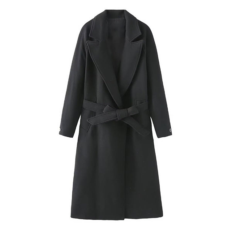 Damen modischer Oversized-Mantel mit Gürtel und Taschen EB
