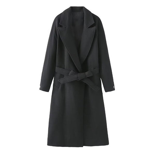 Damen modischer Oversized-Mantel mit Gürtel und Taschen EB
