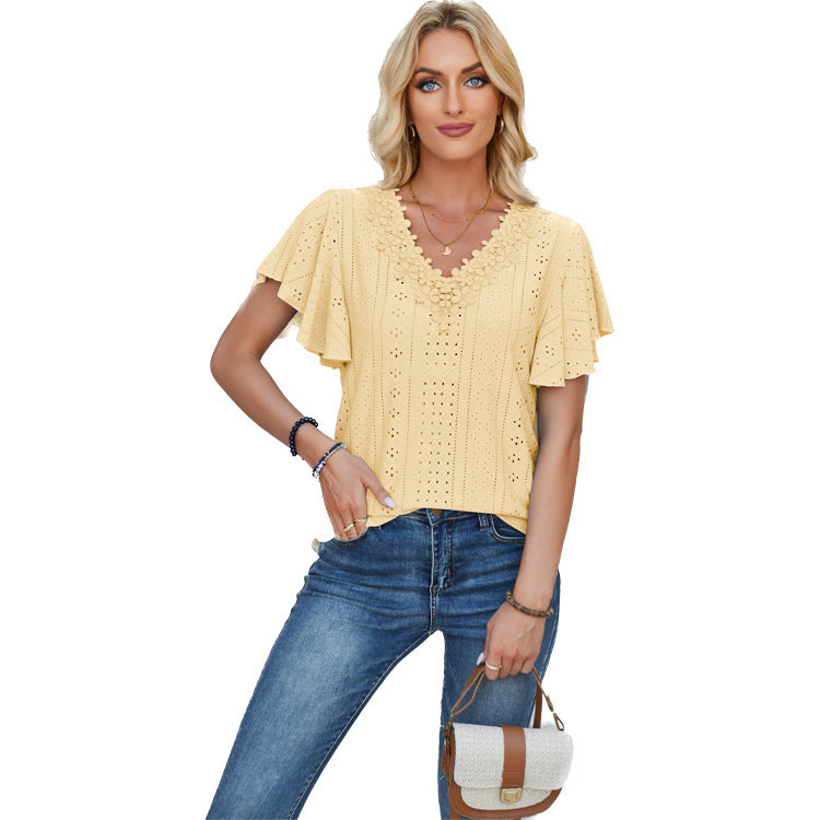 Damen Spitzenshirt mit Volants EB