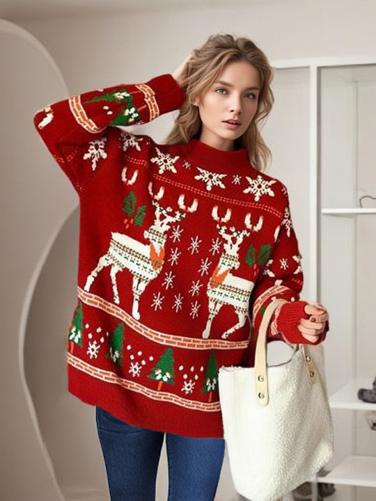Damen festlicher Pullover mit einzigartigem Weihnachtsmotiv EB
