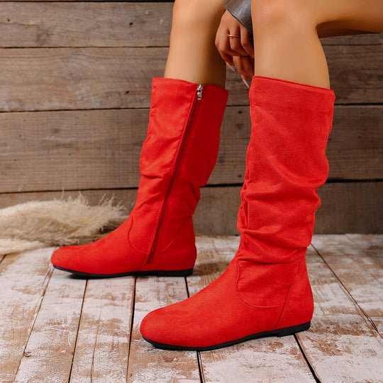Damen kniehoher Slouch-Stiefel mit seitlichem Reißverschluss und flacher Profilsohle EB