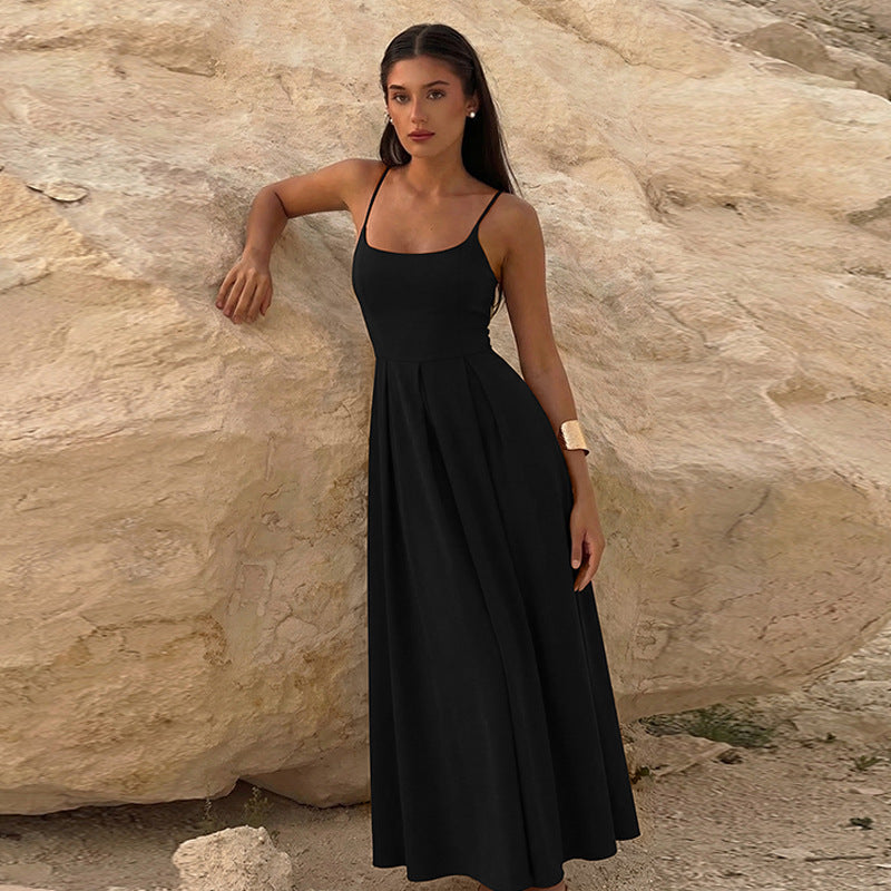 Damen Fließendes Maxikleid mit schmalen Spaghettiträgern und elegantem Schnitt EB