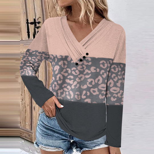 Damen Gerippter V-Ausschnitt Pullover mit Farbverlauf, Zierknöpfen und legerer Passform EB