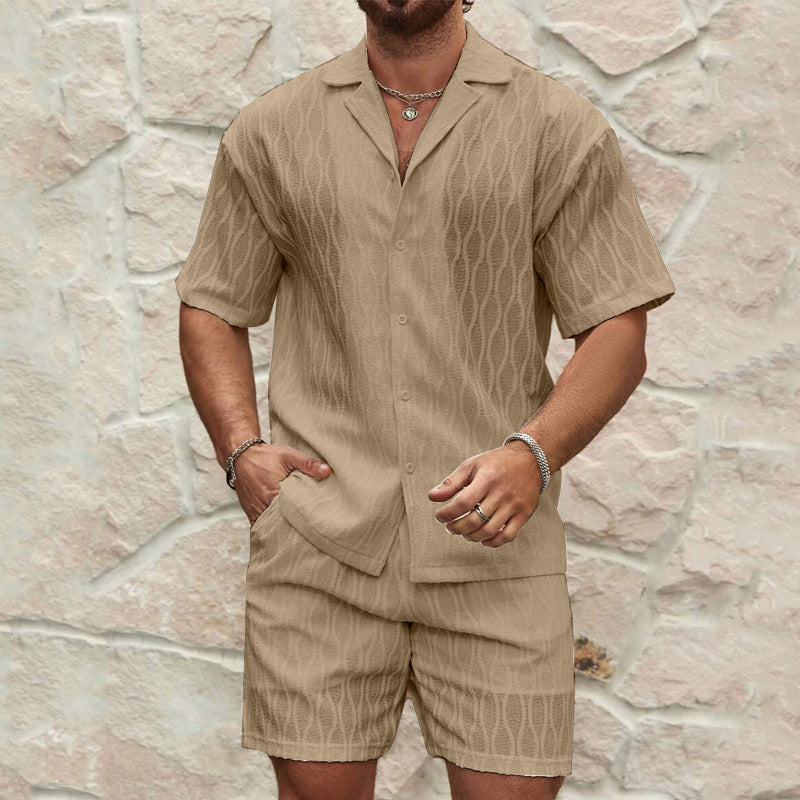 Herren Kurzarmhemd und Shorts-Set im lässigen Strickdesign EB