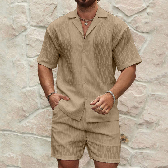 Herren Kurzarmhemd und Shorts-Set im lässigen Strickdesign EB