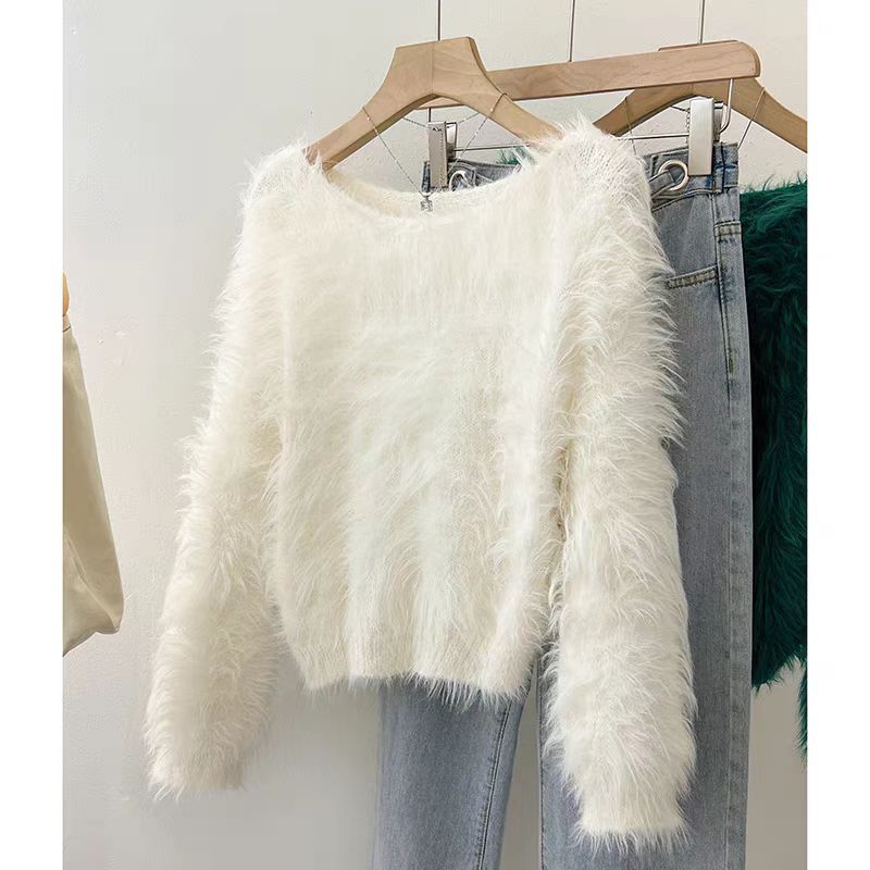Damen Flauschiger Pullover mit lockerem Schnitt und weichen Ärmeln EB