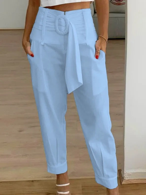 Damen Lockere Chino-Hose mit modischem Gürtel und Taschen EB