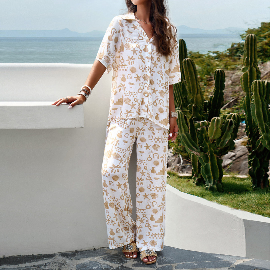 Damen Lässiges Zweiteiliges Set mit weitem Hosen-Design und elegantem Oberteil EB