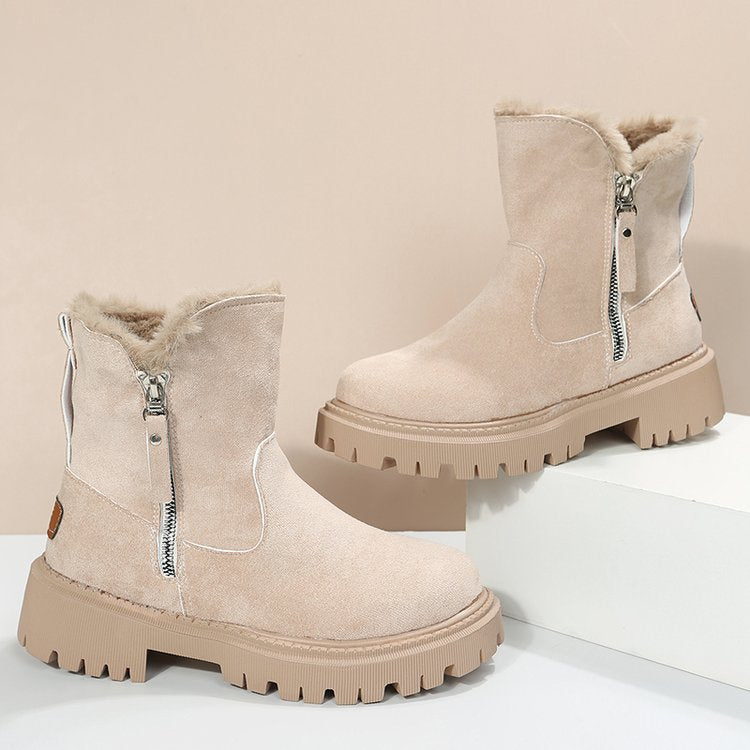 Damen hohe Stiefel mit kuscheligem Innenfutter und robustem Reißverschluss EB