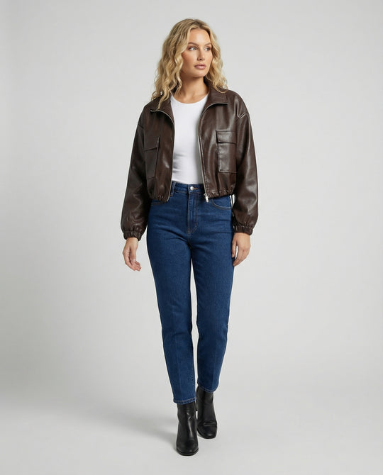 Damen kurz geschnittene Hemdjacke mit Kapuze, großen Pattentaschen und Kordelzugsaum EB