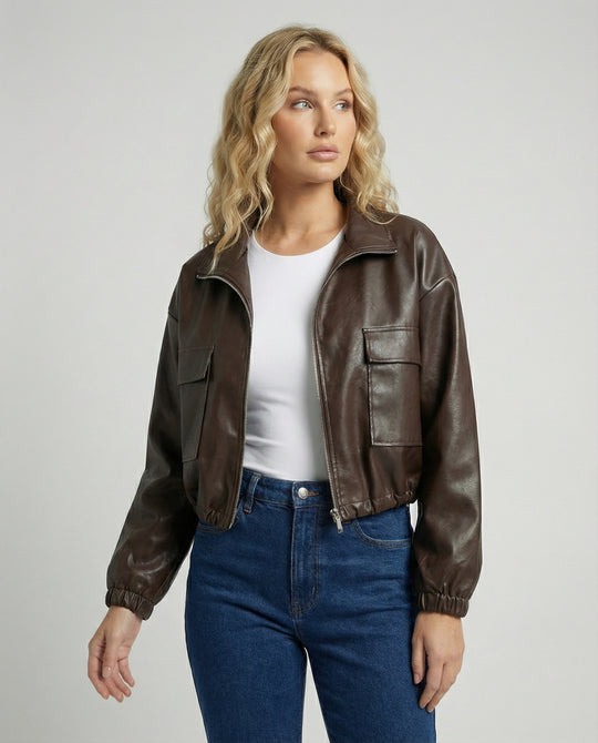 Damen kurz geschnittene Hemdjacke mit Kapuze, großen Pattentaschen und Kordelzugsaum EB