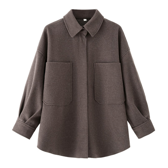 Damen Oversized Hemdjacke aus hochwertigem Wollmix mit praktischen Taschen EB