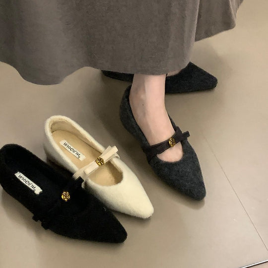 Damen elegante Ballerinas mit dekorativem Schleifenakzent und weichem Innenfutter EB