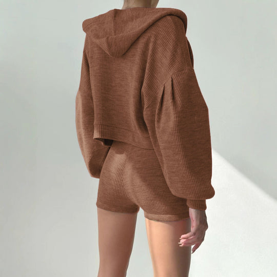 Damen Sportliches Zweiteiler-Set mit Crop-Top und lockerem Hoodie EB