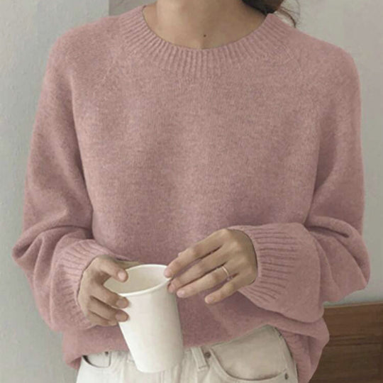 Damen Gemütlicher Rundhals-Pullover aus hochwertigem Stoff EB