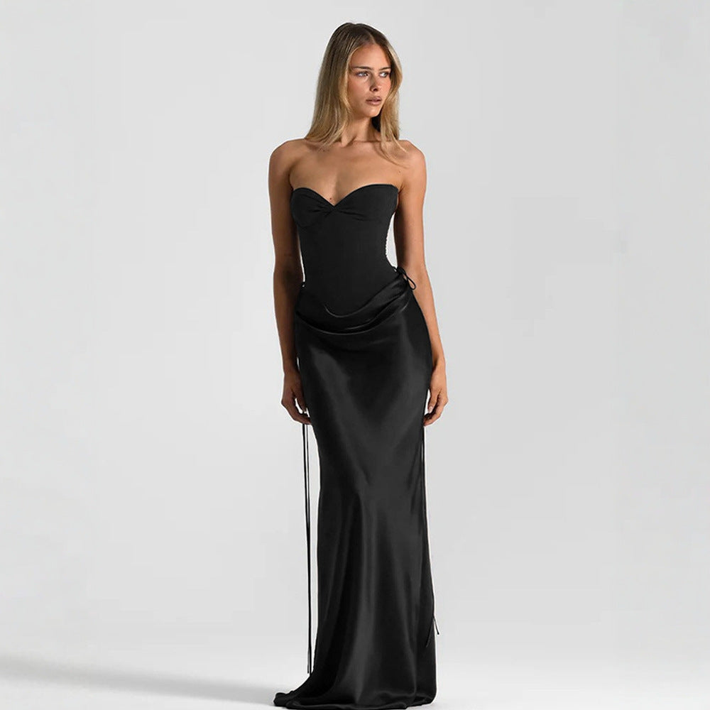 Damen elegantes figurbetontes Abendkleid mit raffiniertem Rüschendesign und verstellbaren Trägern EB