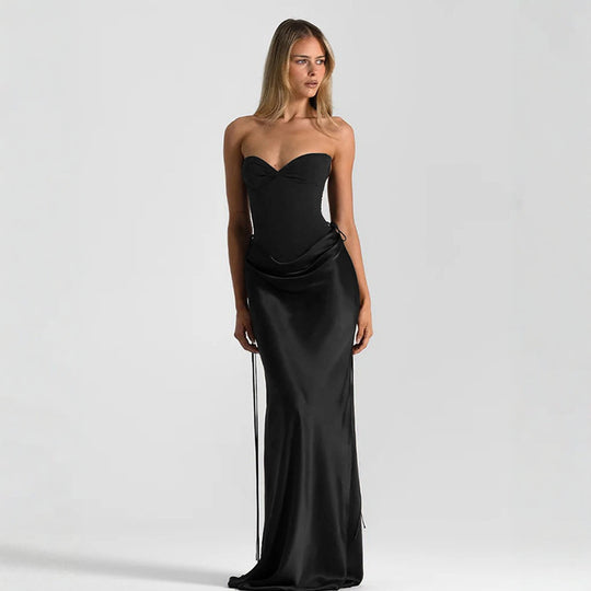 Damen elegantes figurbetontes Abendkleid mit raffiniertem Rüschendesign und verstellbaren Trägern EB