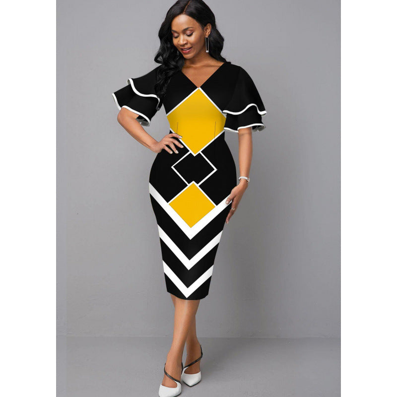 Damen Figurbetontes Kleid mit einzigartigem geometrischem Design EB