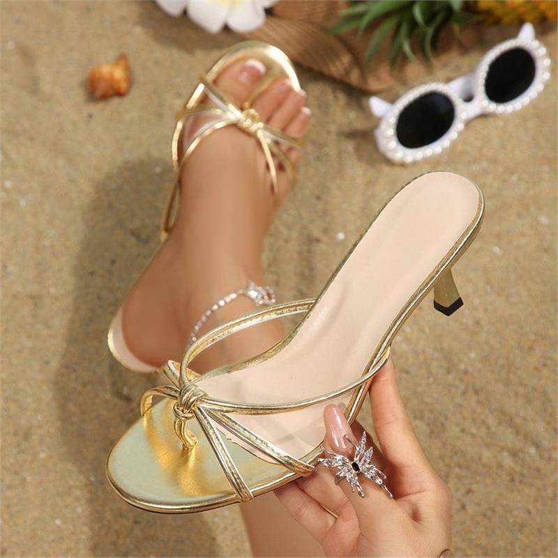 Damen Elegante Kitten‑Heel Mules mit zarten Knoten‑Riemchen und offenem Zehenbereich EB