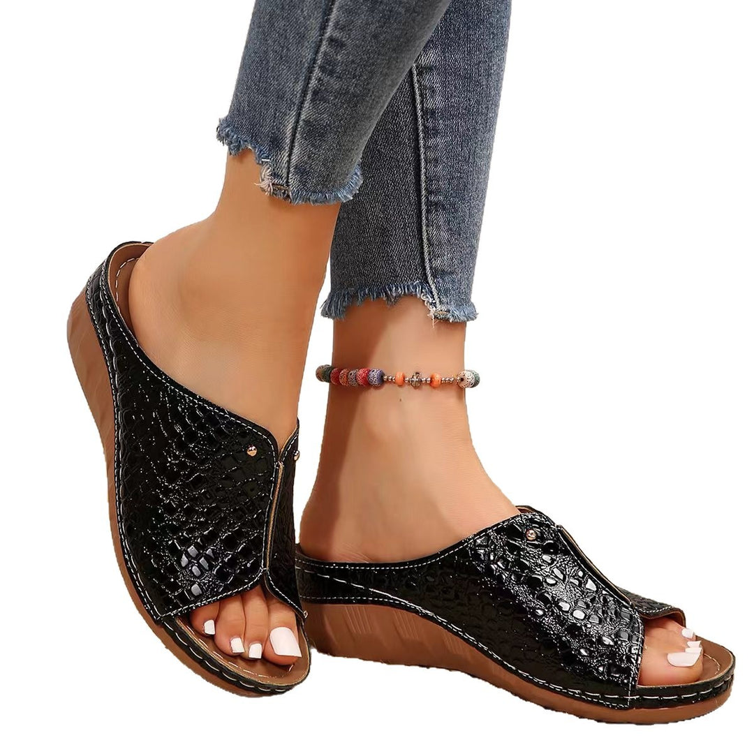 Damen Glamouröse Wedge-Pantoletten mit modischem Krokodil-Design EB