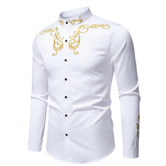 Herren Langarmhemd mit eleganter Stickerei und modernem Kragen EB