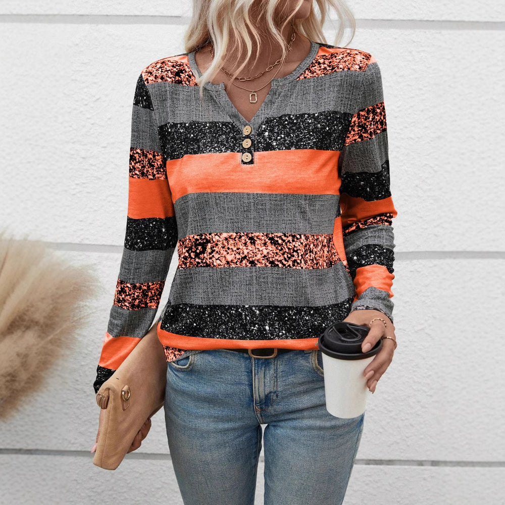 Damen Langarmshirt mit schimmernden Streifen und Knopfdetails EB