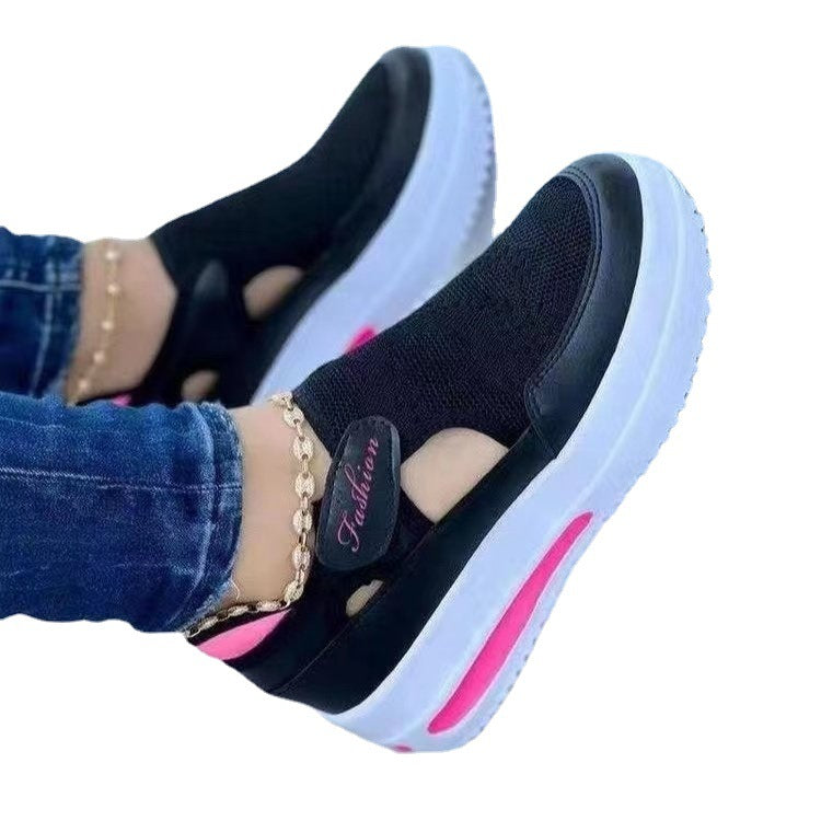 Damen  atmungsaktive Strick-Sneaker mit Klettverschluss, Cut-Outs und Plateau-Luftsohle EB