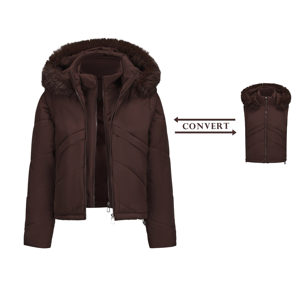 Damen Wendejacke mit abnehmbarer Kapuze und Kunstfell von EB
