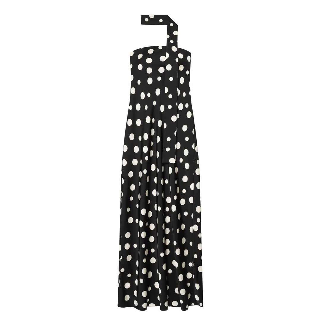 Damen Maxikleid mit asymmetrischem Träger und verspieltem Punktemuster EB