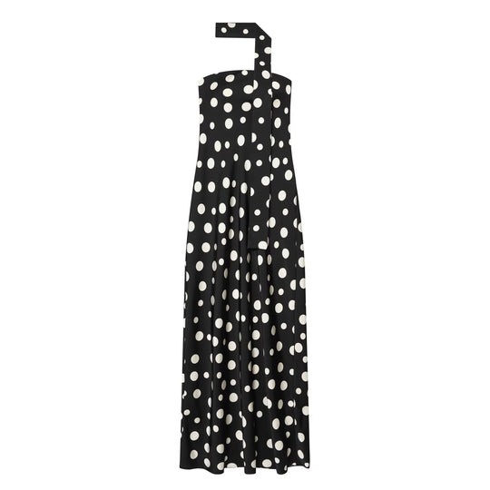 Damen Maxikleid mit asymmetrischem Träger und verspieltem Punktemuster EB