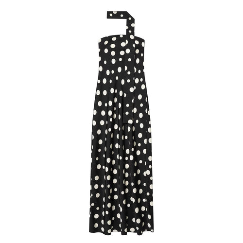 Damen Maxikleid mit asymmetrischem Träger und verspieltem Punktemuster EB