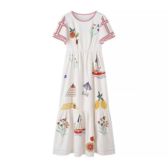 Damen Sommerkleid mit buntem Stickdesign und lockerem Schnitt EB