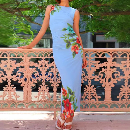 Damen Maxikleid mit floralem Druck und figurformendem Schnitt EB