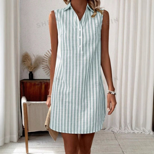 Damen lässiges Hemdkleid mit Knopfdetails und Streifenmuster EB
