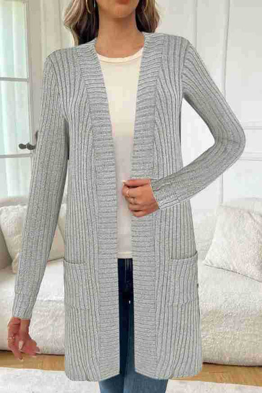 Damen Langstrickjacke mit seitlichen Taschen und strukturiertem Design EB
