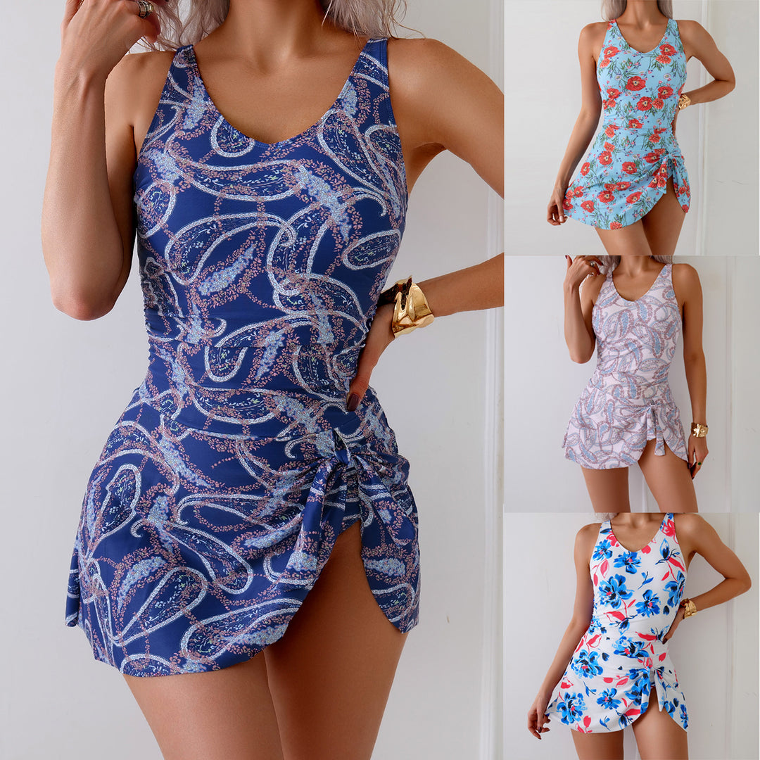 Damen Badekleid mit floralem Design und seitlichem Schlitz EB