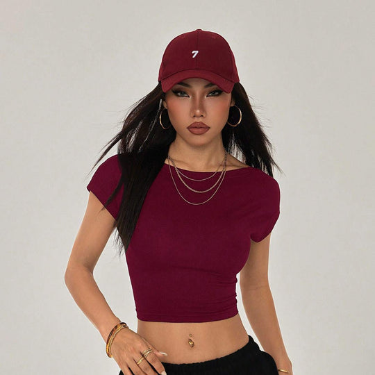 Damen Crop-Top mit breitem Ausschnitt und körperbetontem Schnitt EB
