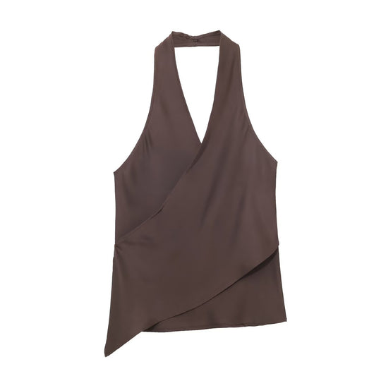 Damen elegantes Haltertop mit asymmetrischem Schnitt und schimmerndem Satinfinish EB