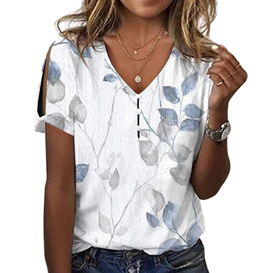 Damen Kurzarmbluse mit floralen Stickereien und Knopfdetails EB