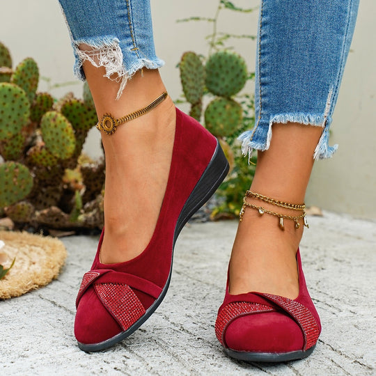 Damen elegante Ballerinas mit glamourösem Strassdetail EB