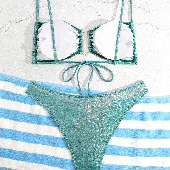 Damen Glänzender Bikini mit feinen Trägern EB