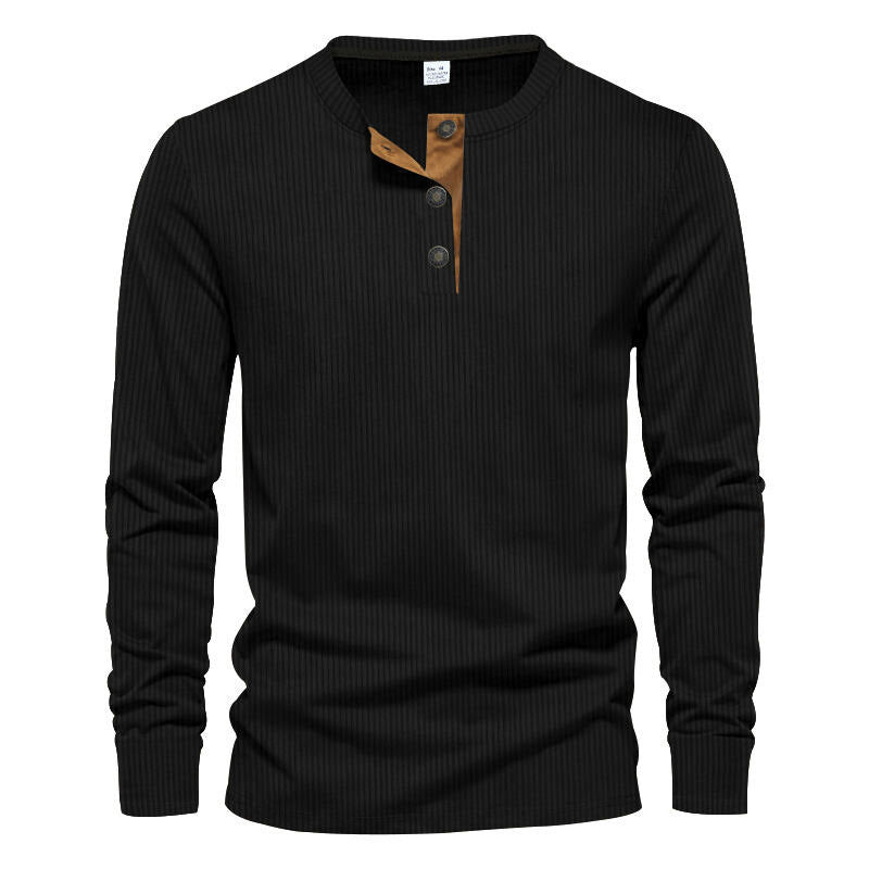 Herren Langarm-Henley-Shirt mit strukturiertem Design EB