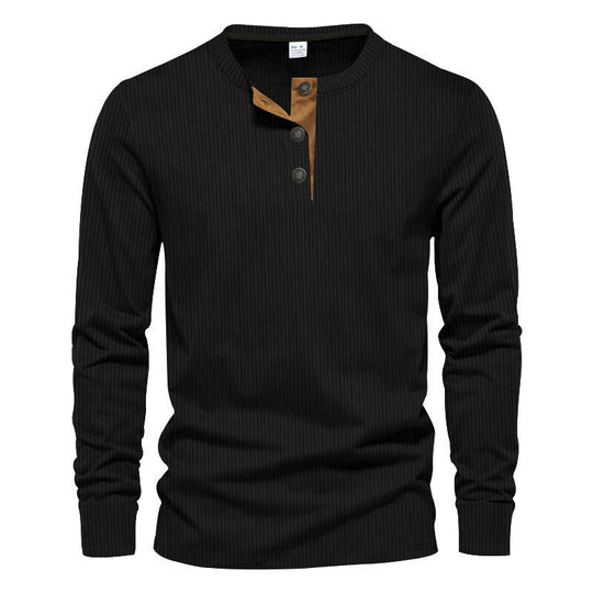 Herren Langarm-Henley-Shirt mit strukturiertem Design EB