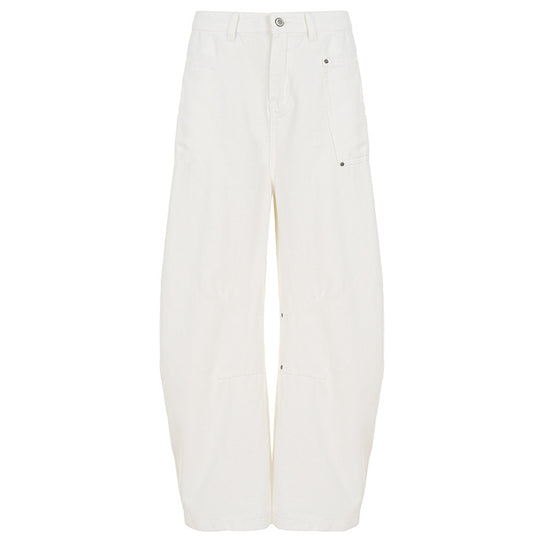 Damen nan weite Highwaist-Canvas-Hose im Carpenter‑Stil mit hohem Bund und aufgesetzten Taschen EB