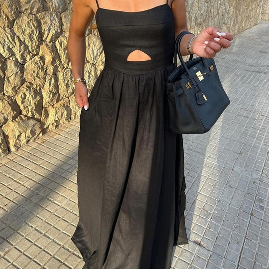 Damen Maxikleid mit tiefem Schlitz und verführerischem Cut-Out EB