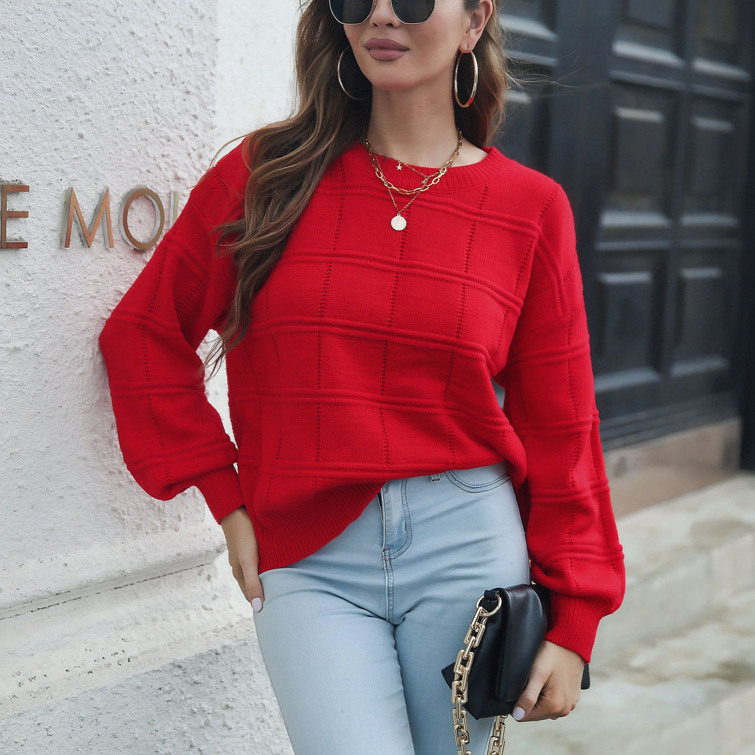 Damen Chic-Strickpullover mit strukturiertem Wellenmuster EB